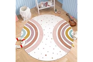 STARUIA Rainbow Polka Dot 59"x59" Round Washable Non-Slip Kids Rug for Playroom, Classroom, Nursery Room