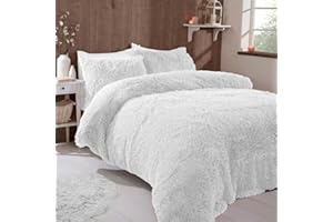 VICEROY BEDDING FAUX FUR SHAGGY Long Pile Face, Soft Touch Plush Fleece Reverse, Duvet Cover Set with Pillow Case Thermal Fluffy Winter Warm Cozy Cuddly Bedding Bed Set (White, Double)
