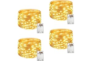 RISVOWO Guirnalda Luces Pilas, 4 x 10M Luces 100 LED Pilas, Luces LED Pilas Impermeable Exterior Interior, para Navidad Guirnalda Jardín Habitación Terraza Pared Cortina