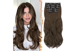 BARSDAR Marrone Extension Capelli a Clip, 50cm Ondulati Clip in Estensioni di Capelli per Donna 5PCS Spesso Layered Hair Extensions Lace Sintetici Posticci Extensions - Marrone