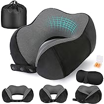 Oreiller De Voyage Feagar – Mousse à Mémoire De Forme – Réglable – Noir – Idéal Avion/Voiture