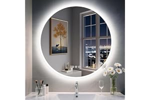 S'BAGNO S’bagno Round Bathroom Mirror with LED Lights 800mm, LED Bathroom Mirror Wall Mounted with Bluetooth, Anti-Fog, 3000K-6500K, Dimmable, HD Tempered Glass, Memory, IP44 Waterproof