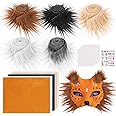 Yotako 21 Pcs Therian Cat Mask Kit, Faux Fur for Therian Masks and Self Adhesive Felt Fabric Sheet 5 Colors with 10Pcs Eye Meshes and Gem Sticker for DIY Furry Cat Mask