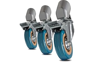 Walimex pro Stativrollen Pro 3er-Set - Stativrollen Lenkrollen Set - Vollmetall, Ø 75 mm - Gummi Lauffläche und Bremse - für Stativbeine Ø 22-25mm - für Licht Lampen und Videostativ, Schwarz