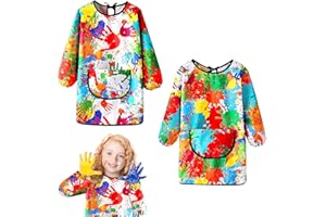 WOKICOR Fartuch malarski dla dzieci, 2 sztuki, fartuch malarski dla dziewczynek w wieku 7-11 lat, wodoodporny, fartuch malarski, regulowany, z rękawami i dużymi kieszeniami, do szkoły, do malowania,