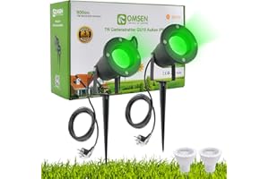 OMSEN Spots de Jardin avec Piquet GU10 7W, Lumière Verte, Aluminium Solide, Étanche IP67, Ampoules Remplaçables, Spot à Piquer LED Extérieur pour Jardin, Cour, Arbre, Pelouse, Plantes, Clôture