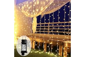 YINUO CANDLE Led Tenda Luci 3x3 m,300 Led Impermeabilità Ip44 Cascata Luci con 8 Modalità di Illuminazione Decorazione di Nozze,Festa,Tenda Luminosa Decorazioni San Valentino e Natale Decorazioni
