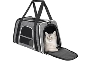 HICAPTAIN Katzen Transportboxen, Atmungsaktive und Faltbare Hundebox,Hundetasche Transportbox mit Verstellbarem Schultergurt für mittlere Katzen und kleine Hunde Welpen bis 14 lb (Grau)