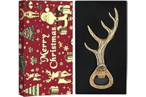 LKKCHER Apribottiglie di birra con cervo avvolto di Natale, regalo di Natale per uomini, papà, marito, caccia ai cervi regali per cacciatori, bronzo con confezione natalizia e biglietto di Natale