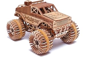 Wood Trick Monster Pickup Truck Car Puzzle 3D de Madera - Recorre hasta 5 m - Kit de Modelo de Camión para Construir para Adultos y Niños