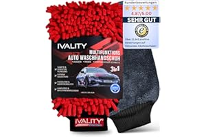 ‎IVALITY Ivality® Premium 3 in1 Auto Waschhandschuh – Mikrofaser Handschuh Lackschonend & Saugstark - Kratzfrei Schwamm Kfz Mit Gummibund Für Auto Waschen , Felgenreiniger & Insekten entferner