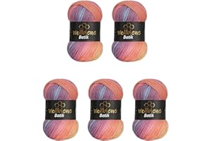 Wollbiene Batik - 5 ovillos de 100 g de lana con degradado, multicolor, para tejer (2020 amarillo, naranja y morado)