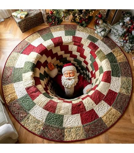 Tapis De Noël 3D Effet Père Noël - 100x100 Cm, Antidérapant, Lavable, Décoration Festive Salon Ou Chambre