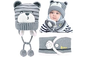 GLAITC Gorro de Punto, 46-50cm Beanie Hat con Sciarpa Caldo e Confortevole ​Caliente Gorro Invierno Sombrero Conjunto de Gorro, para Niño Niña Bebé Regali di Natale, Halloween e Compleanno 6-24 Meses