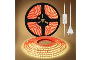 pcning 5M Fita LED 220V sin Transformador con Interruptor, 5 Metros Flexible Luz Tira LED Adhesiva Corte 10 CM 12 Watt/m Para Interior Exterior (Blanco calido, 5)