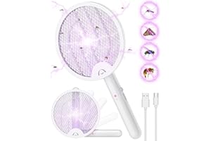 ZOVHYYA Raquette Moustique Electrique Piable 4000V Raquette Electrique Insectes 1500mAh avec Lumière de Piège, Rechargeable par USB et 5 Couches Protection en Maille Support Mural pour Interieur…