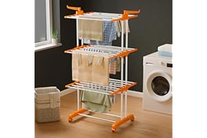 Happer Premium Clothes Stand for Drying with Wheels | Portable | 3 Layer Rack for Balcony | Foldable Wings | 24 Hanger Rods |