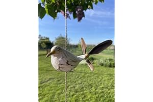 DEKOUNDMEER Wooden Seagull with Propeller Wind Chime for Garden and Balcony Length 60 cm