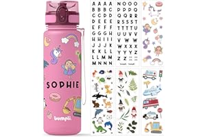 bumpli® Trinkflasche Kinder - 500ml - GRATIS Namensticker- Trinkflasche Kohlensäure geeignet, auslaufsicher - BPA-frei mit Fruchteinsatz - Ideal für Schule, Kindergarten, Sport (Rosa)