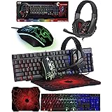 Gaming Keyboard and Mouse and Mouse pad and Gaming Headset, Wired LED RGB Backlight Bundle for PC Gamers Users - 4 in 1 Gift