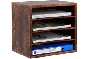 EasyPAG Organizer na Biurko A4 4 Przedziały Drewno,Taca na Czasopisma,Półka na Listy,Stojak na Dokumenty do Domu & Biura,Brązowy