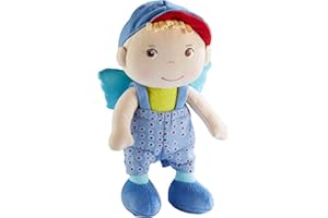 HABA 304104 – Guardian Angel Frido Lucky Charm for Children, Soft Rag Doll with Wings, Gift for Birth Or Christening, Bleu/Beige