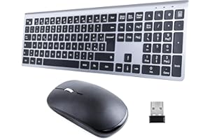 HomiTech Kit Tastiera e Mouse Wireless Batteria Ricaricabile Integrata Senza Fili per Computer PC Tablet Compatibile Windows Android Mac 16 Tasti Multimediali Alta Precisione Silenzioso Ergonomico