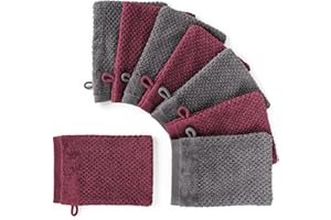 ‎PURE LABEL Pure Label 8-TLG. Waschhandschuh Waschlappen Set mit Anhängeschlaufe aus 100% Baumwolle, saugstark, weich und Oeko-TEX Zertifiziert - 8 Waschlappen aus Baumwolle 16x21cm, Anthrazit | Beere