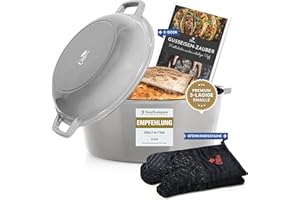 Ottia Pentola in ghisa [con guanti da forno] – Pentola smaltata di alta qualità 26 cm – ideale per cuocere il pane in ghisa, per cuocere il pane, pane, arrosto, stufato, per induzione