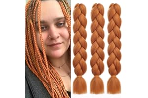 EMMOR Extensiones de cabello trenzado Jumbo de 24 pulgadas/60cm de fibra sintética de alta temperatura, 3 piezas, trenzas preestiradas en caja Kanekalon (Naranja Jengibre)