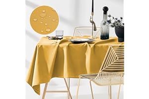ROOM99 Aura Mantel de 140 x 220 cm, Antimanchas, Lavable, Impermeable, Antimanchas, de poliéster, Rectangular, decoración para Banquetes para Todo el año, Color Mostaza