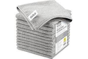 delka Microfibre Cleaning Cloths –Multi-Purpose, Ultra Soft & Lint-Free –Reusable, Streak-Free for Kitchen, Car, Glass, Windows & Electronics (Grey,12 Pack)