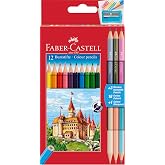 FABER-CASTELL - Set of 16 colored pencils with bi-color pencils | 12 tear-resistant pencils, including 3 bi-colour pencils an