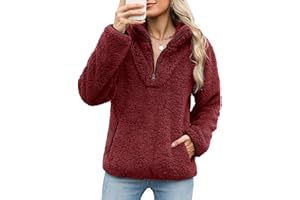 Tuopuda Sweatshirt Femme Polaire Zippé, Sweat Manches Longues, Pulls en Peluche Sweat-Shirt avec Poche Streetwear Sport Tops Élégant Casual Pullover Automne Hiver
