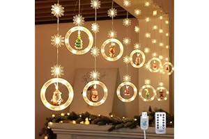 Lypumso Cortina de Luces Navidad, 3 * 0.6m 120LEDs Luces de Navidad, 5 Tipos de Colgantes de Navidad, 8 Modos, USB con Control Remoto, Ideal para Decoracion Navidad, Fiesta, Balcón, Jardin