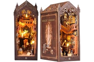 Book Nook, HooySprs-Dollhouse for Adults, 3D Wooden Puzzle for Adults with Furniture & LED Light, Bookshelf for Christmas Birthday Halloween (Magic Library)