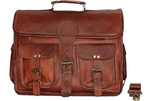 JAALD Skórzana torba kurierska 15 cali, etui na laptopa, aktówka biurowa, prezent dla mężczyzn, komputer postarzana torba na ramię, Brązowy
