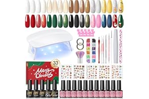 PEACECOLOR 33PCS Kit Uñas Semipermanentes Completo y Lámpara U V, 10 Colores Esmaltes Semipermanentes para Uñas con Base Top Coat Brillante y Mate Kit Uñas de Gel para Principiantes Regalo de Navidad