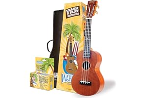 Mahalo Java Series Concert Ukulele Beginners Kit - Ukulele for Kids & Adults with Guide, Carry Case, Clip-on Tuner, Spare String Set & Picks, 'Learn 2 Play' Instruments Bundle, Brown