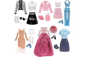 YITULOU Ropa y Accesorios Compatible con Barbie Ropa, Incluye un Abrigo de mil pájaros, 5 Conjuntos de Ropa de Invierno y 6 Pares de Zapatos, una Maleta, un Bolso y un par de Gafas