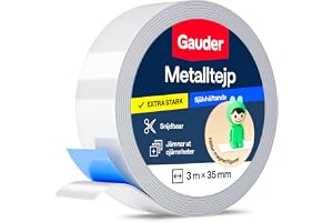 GAUDER Självhäftande metallband för magneter (3 m x 35 mm) | Tunna metallremsor med skumlim för magneter, Tonie-figurer och hyllor — järnband, magnetremsa