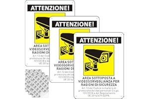 DADAPANGHU Cartello Area Videosorvegliata con Avviso GDPR, 3 Cartello Videosorveglianza, 20x15cm, Pvc Ultra Resistente, Fori Preforati, con Adesivo 3M, Impermeabile, per Casa e Negozio, Interno ed Esterno