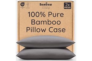 Bambaw Pillow Case, 100% Bamboo Pillowcase, Anti-Aging & Antibacterial Pillow Case, Dark Grey, 50x70 cm, Pack of 2