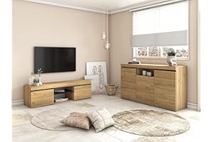 Skraut Home | Set Natural para Comedor | Mueble Auxiliar | Buffet y Mueble TV de 140 cm | Color Robl/Negro