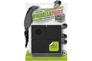 Slipstick GorillaPads CB150 Non Slip Furniture Pads/Rubber Grips (Set of 8) Self Adhesive Furniture Feet Floor Protectors, 38mm Square, Black