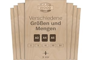 Wood Lab 10 x A4 Sperrholzplatten aus Birkenholz, 3 mm(± 0,5 mm) 29,7 x 21 cm A4 zum Dekorieren, Basteln, CNC,Laser