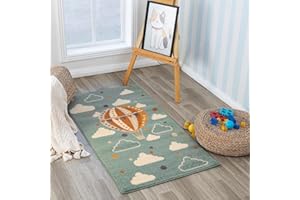 Livabliss Hot Air Balloon Kids Rug - Childrens Rugs for Bedroom 80x150 cm, Kids Carpet for Girls & Boys Bedroom, Playroom and Nursery Rugs, Baby Rug for Girl or Boy Room, Teal and Orange