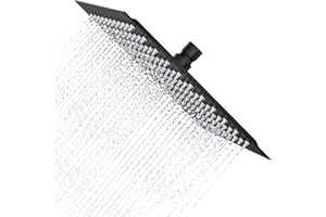 Drenky Alcachofa ducha cuadrada de 12 ''/30cm Alcachofas fijas para ducha de acero inoxidable 304 alcachofa ducha alta presión alcachofa ducha lluvia Conector de rotación G1/2'' Superficie negra