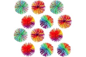 ZEHAN ZITONG 12Stücke Stringy Balls Sensory Fidget Stringy BallsRegenbogen Bunt Pom Ball Zum Stressabbau Wuschelball für Kinder und Erwachsene (Mehrfarbig)