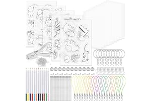 Faburo Schrumpffolie Set 218Pcs DIY Bastelset mit A4 Durchscheinend Schrumpffolienplatten A5 Färbung Schrumpffolienplatten Buntstifte Schlüsselring Locher für DIY Geschenk Dekorationen